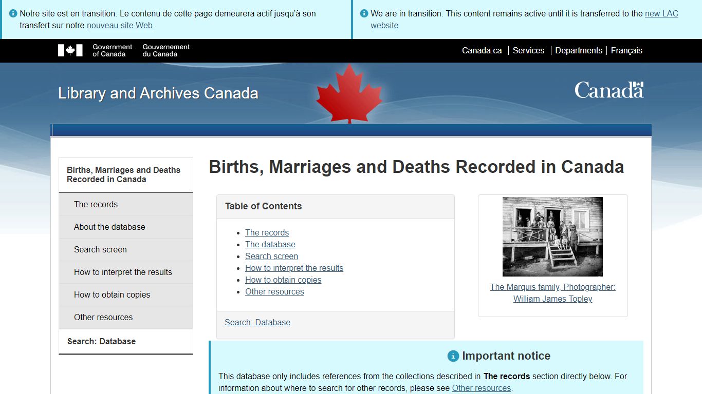 Births, Marriages and Deaths Recorded in Canada