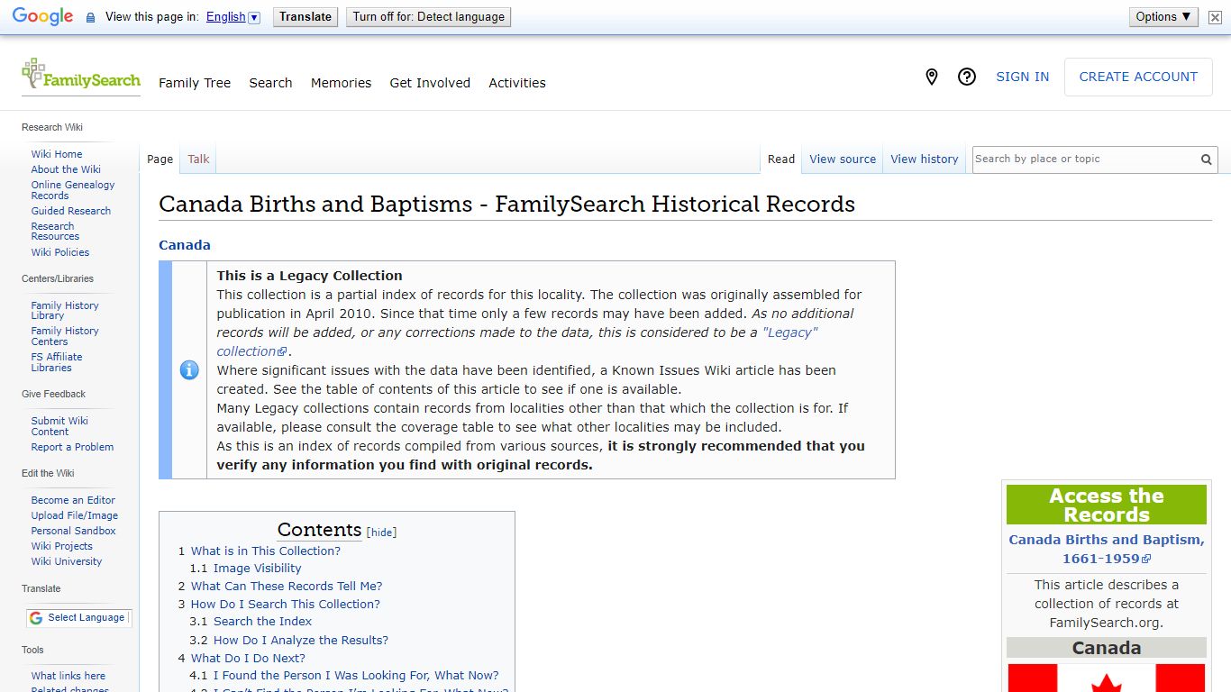Canada Births and Baptisms - FamilySearch Historical Records