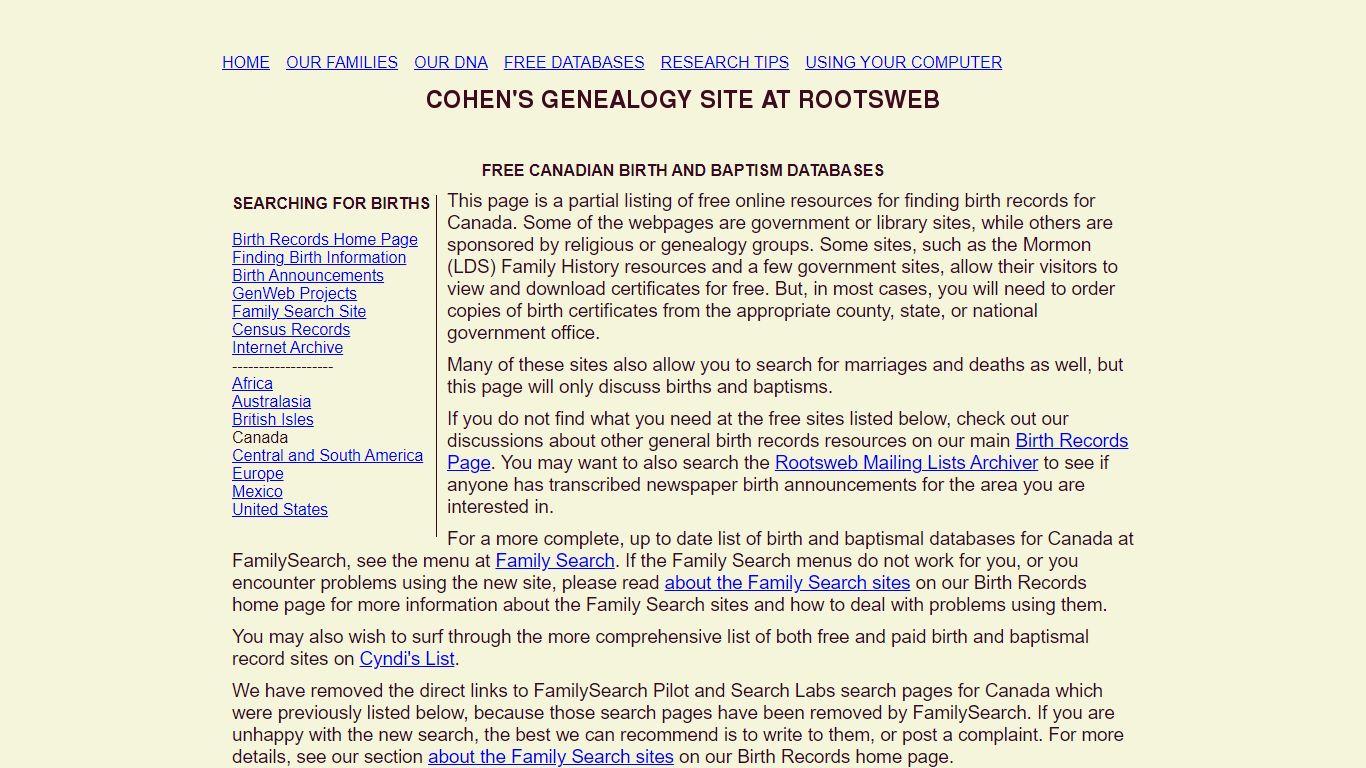 free Canadian birth records information - RootsWeb